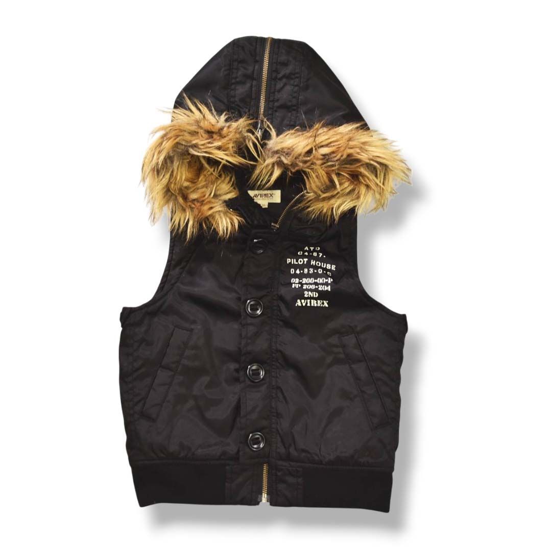 アヴィレックス AVIREX ミリタリー フライトベスト 中綿入り 秋冬 フードファー 普段使い アメカジ 120 ブラック キッズ ジュニア ベビー 子供服