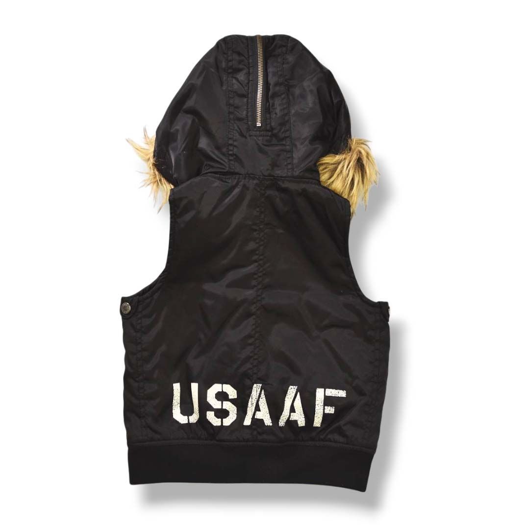  アヴィレックス AVIREX ミリタリー フライトベスト 中綿入り 秋冬 フードファー 普段使い アメカジ 120 ブラック キッズ ジュニア ベビー 子供服 ダウンベスト 中綿ベスト キッズ服(100cm~)