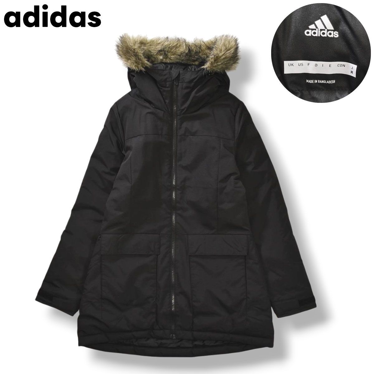 極暖】 アディダス adidas フード ファー 中綿 キルティング ナイロン 