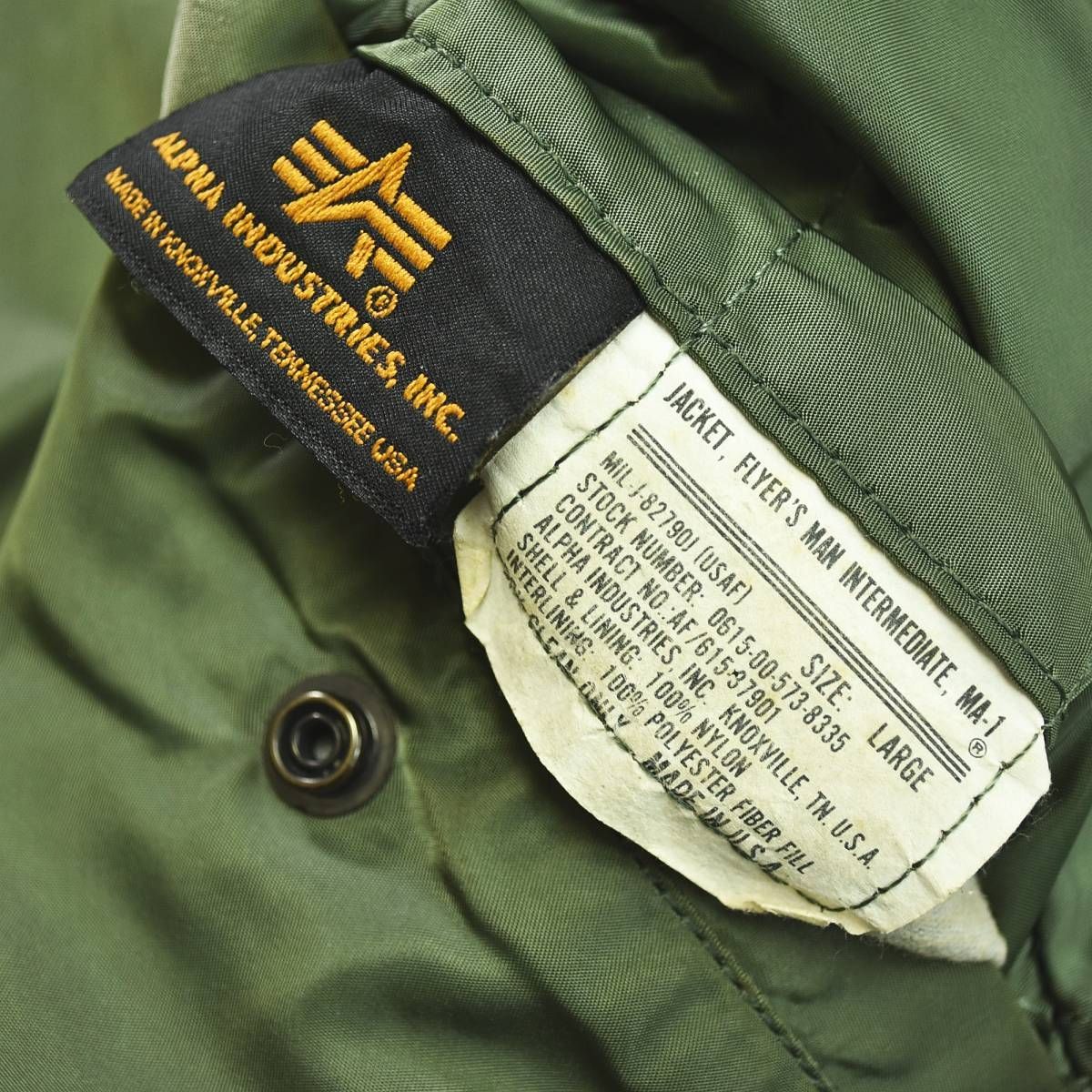 ALPHA INDUSTRIES MA-1 フライトジャケット 美品 カーキ L 90s