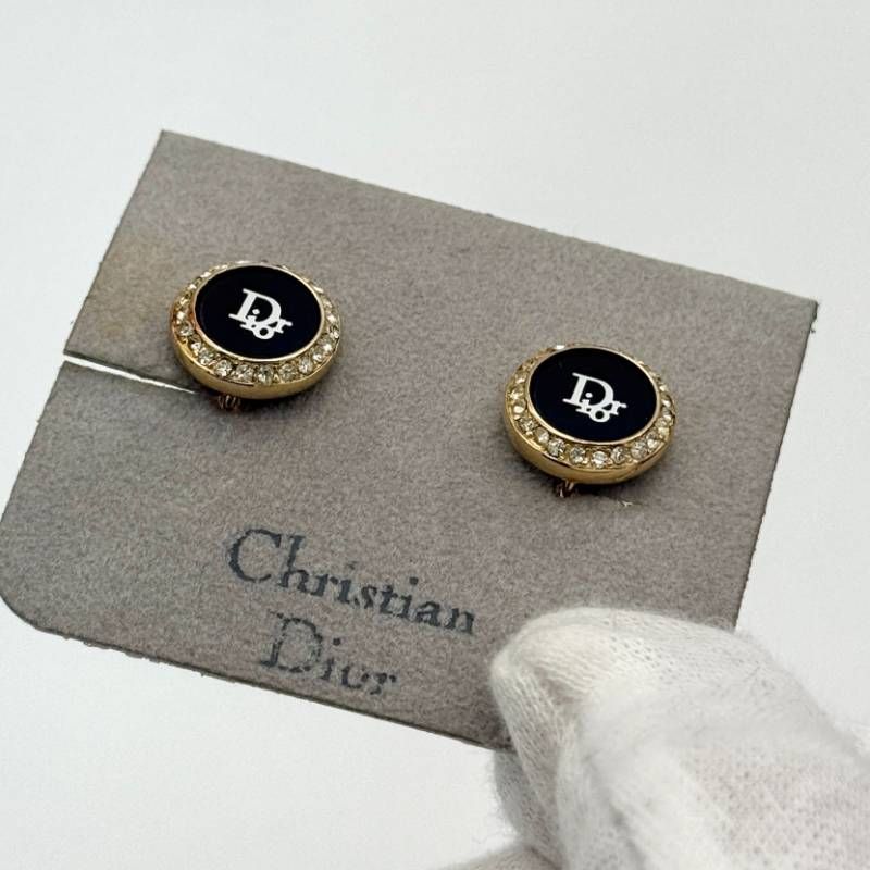 美品 Dior ロゴ ラインストーン イヤリング ラウンド ゴールド
