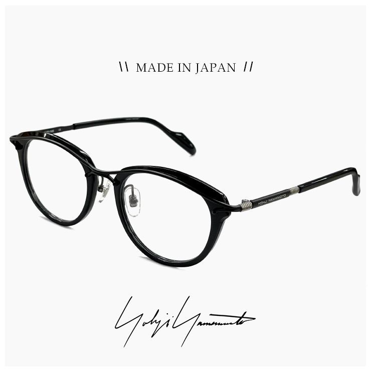 ヨウジ ヤマモト メガネ 19-0108 1 c 01 Yohji Yamamoto 鯖江 メンズ 眼鏡 ブランド ボストン オーバル 型 黒縁 黒ぶち コンビネーションフレーム チタン titanium ダミーレンズ発送