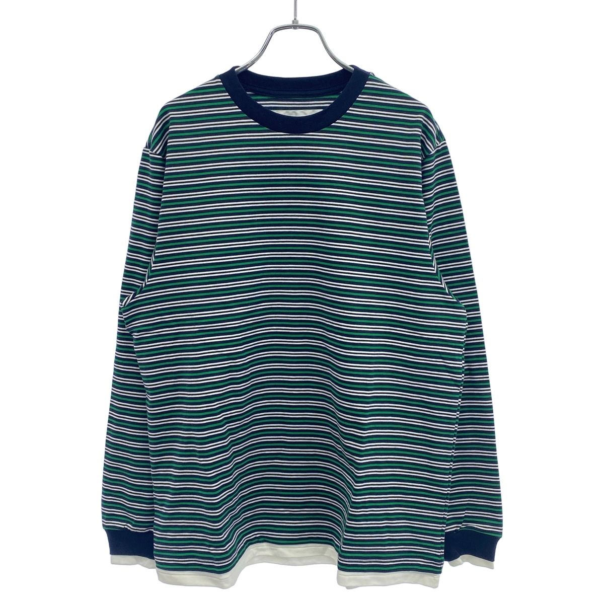 JOHN MASON SMITH ジョン メイソン スミス 25 AW COTTON BORDER LAYERED L S T SHIRT ロングスリーブボーダーカットソー グリーン