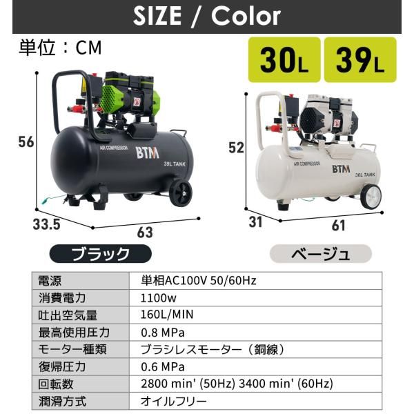 エアーコンプレッサー 静音 30 L 大容量 エアコンプレッサー静音 ハイパワー 高速充填 オイルレス コンプレッサー 業務用 DIY 空気入れ