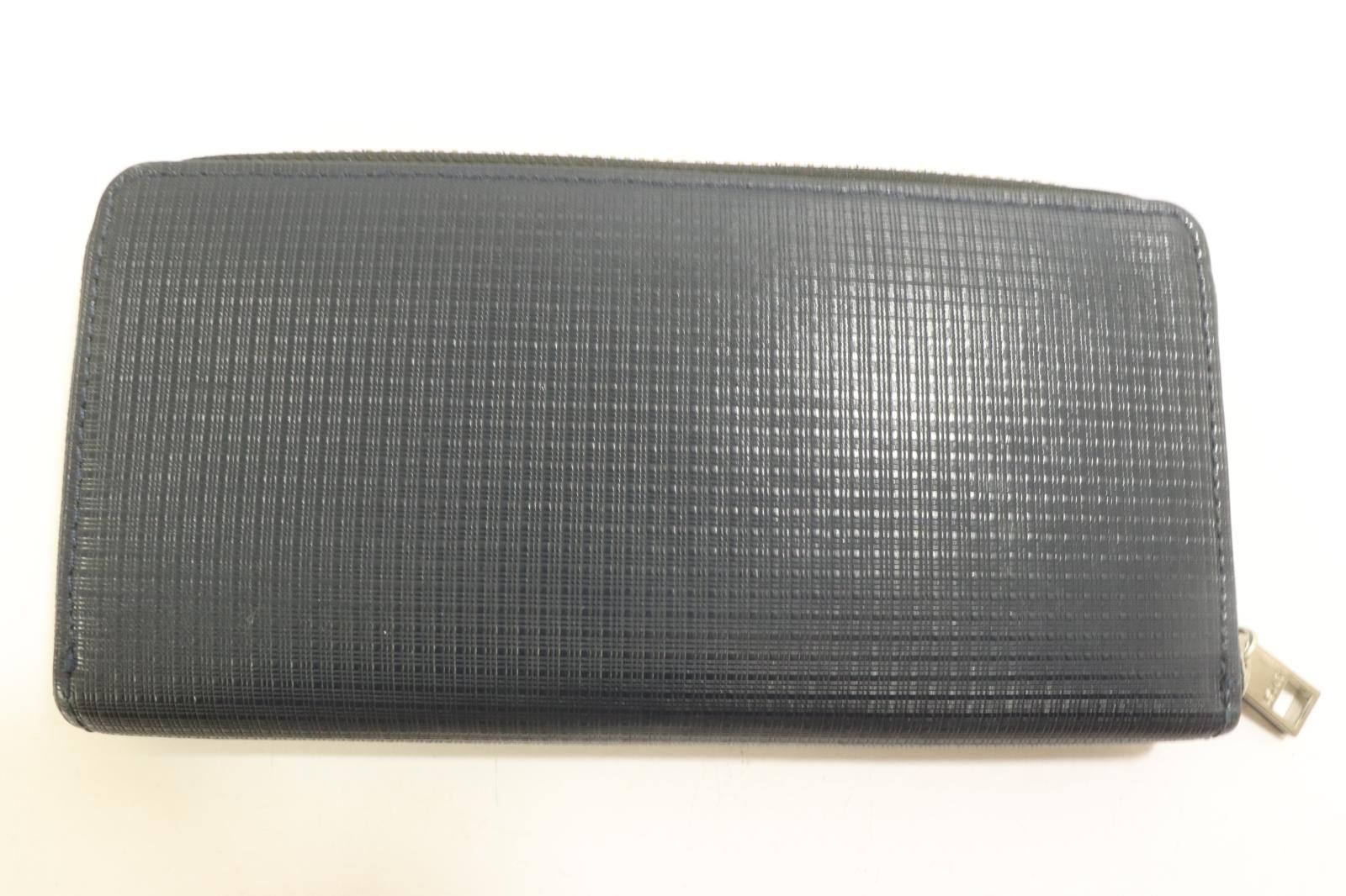 【中古】 IS IT メンズ長財布 -- ラウンドジップ 長財布 IS IT  -- 紺 ネイビー 無地