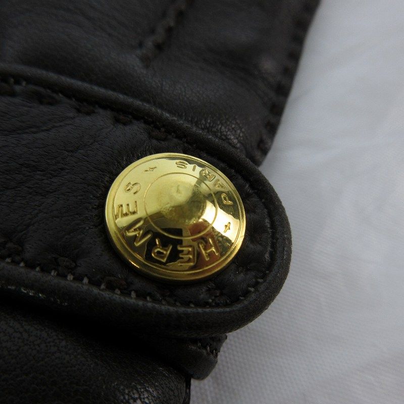 エルメス HERMES レザー グローブ 手袋 セリエボタン ラムレザー