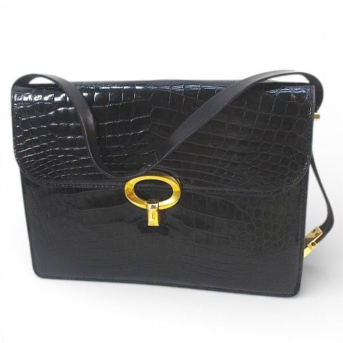 ショルダーバッグ ゴールド金具 ブラック 黒系 クロコダイル レザー