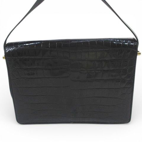 ショルダーバッグ ゴールド金具 ブラック 黒系 クロコダイル レザー