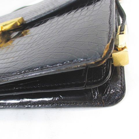 ショルダーバッグ ゴールド金具 ブラック 黒系 クロコダイル レザー