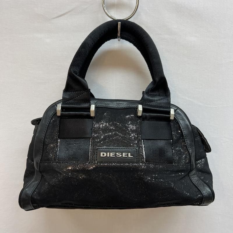 00s DIESEL ディーゼル ボストンバッグ レザー ブラック y2k ディーゼル 00s レザー切替 ラメ ミニ ボストン ハンドバッグ y2k