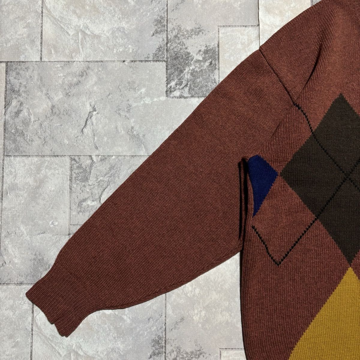 TRUSSARDI トラサルディ ニット セーター ラムウール アーガイル ダイヤモンド ヴィンテージ サイズL 玉FS1897