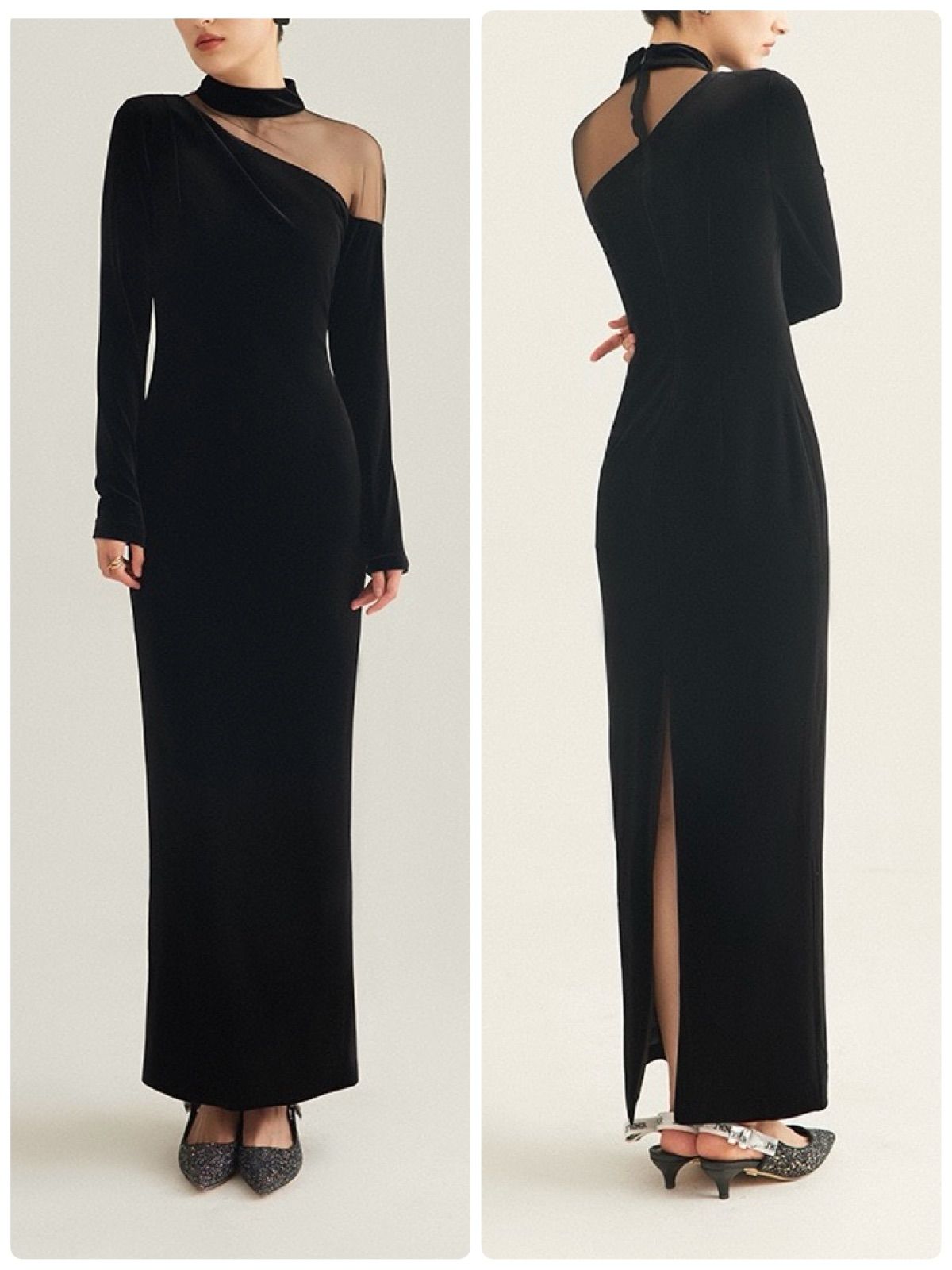 ロングワンピース フォーマル イブニングドレス パーティー 黒 ブラック 発表会 お呼ばれドレス