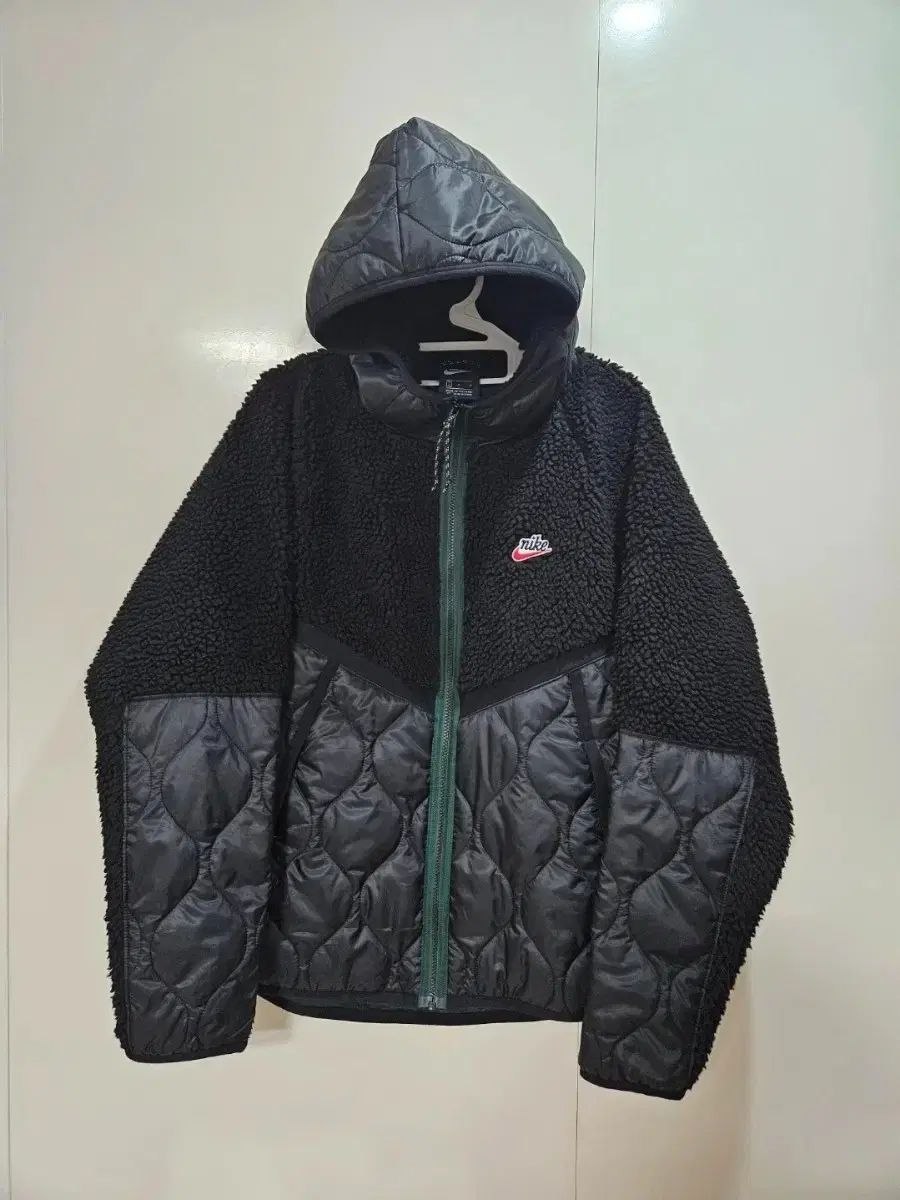 NIKE ナイキ フリース キルティング フード ジップアップ ブラック L サイズ