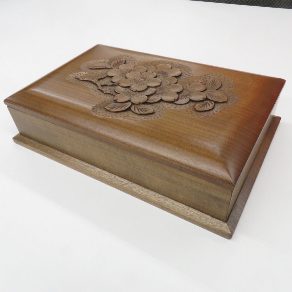 骨董・民芸品 軽井沢彫 工芸品 シバサキ 桜彫刻 木製 文箱 文章箱
