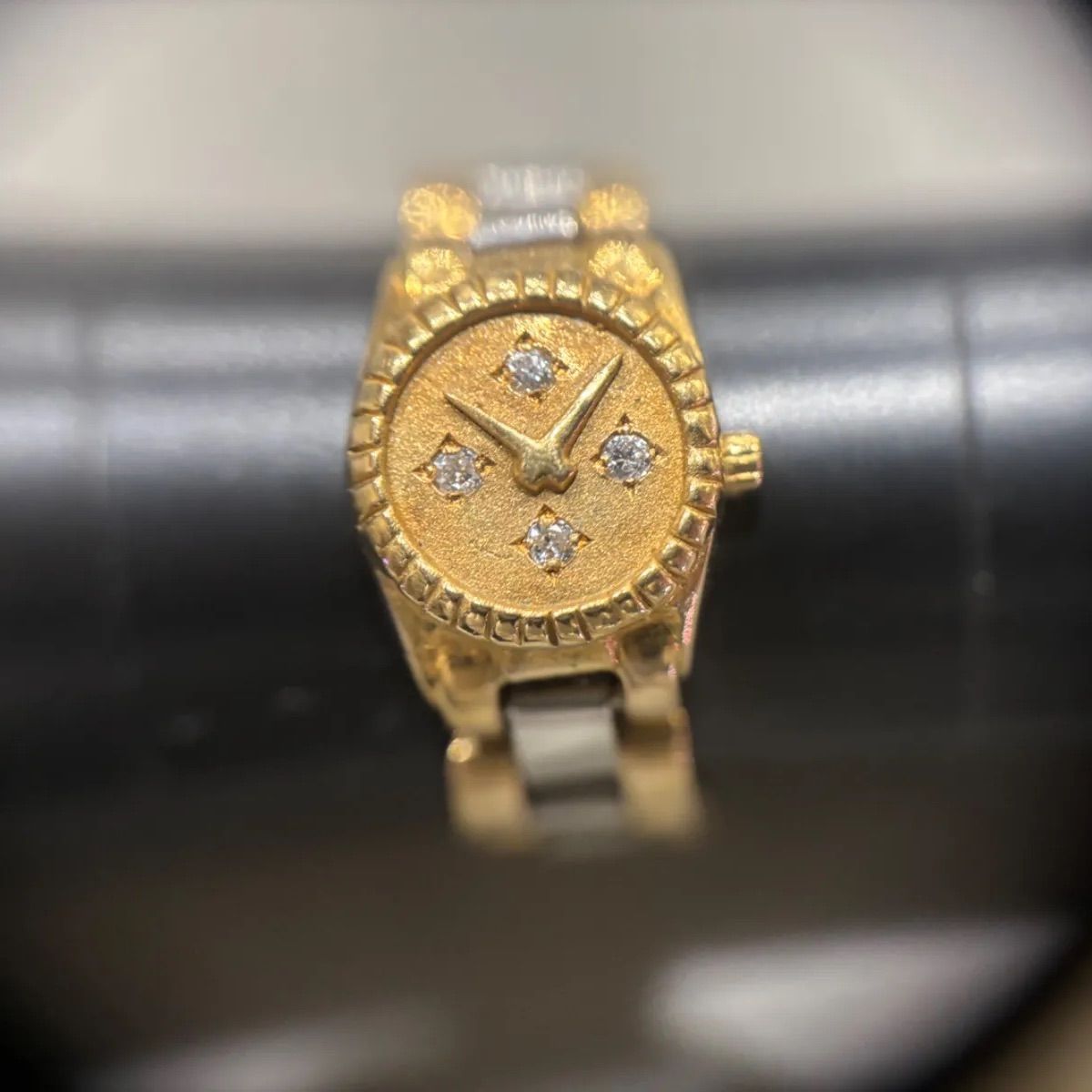 K 18 Pt 900 時計モチーフ ダイヤモンド リング 指輪 15〜15 5号