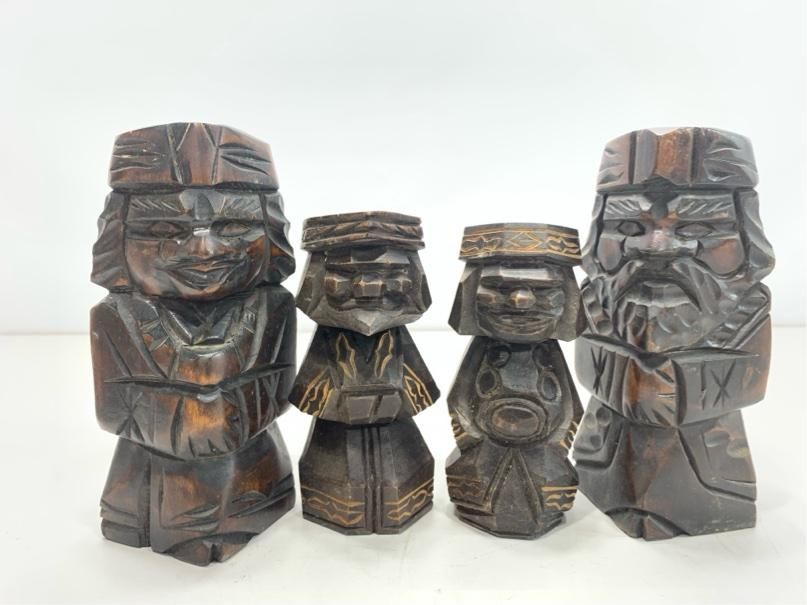 希少 アイヌ 木彫り人形 親子 夫婦 兄弟 家族 4点セット 骨董