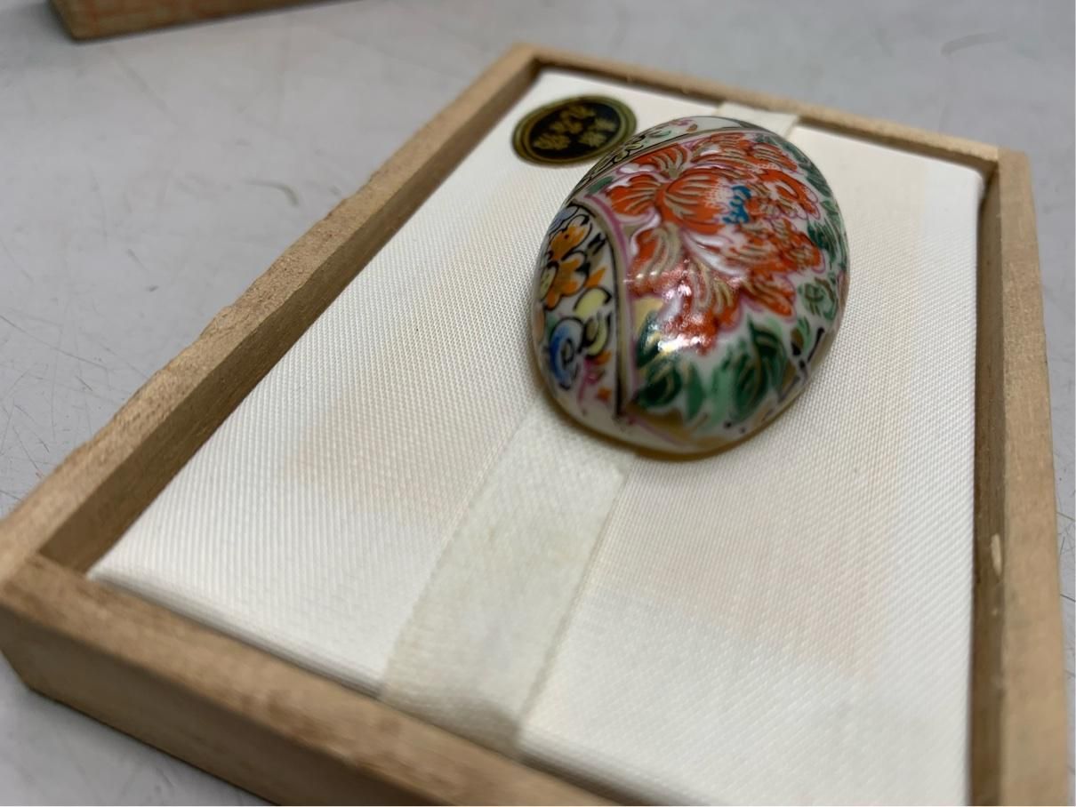 貴重 未使用 帯留め 九谷焼 色絵 昭和レトロ ヴィンテージ