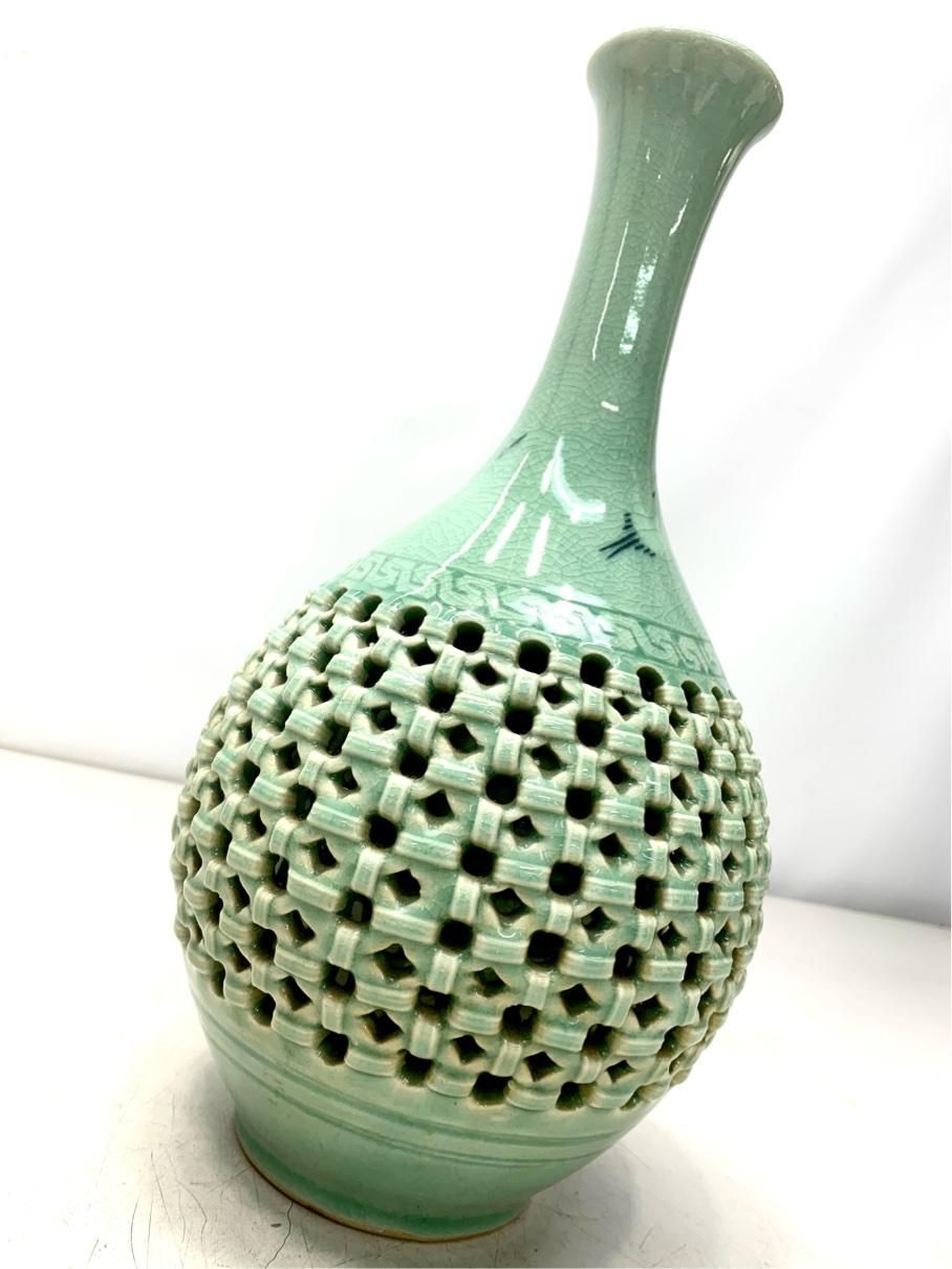 貴重 ヴィンテージ花瓶 青石 朝鮮美術 アンティーク レトロ 銘あり