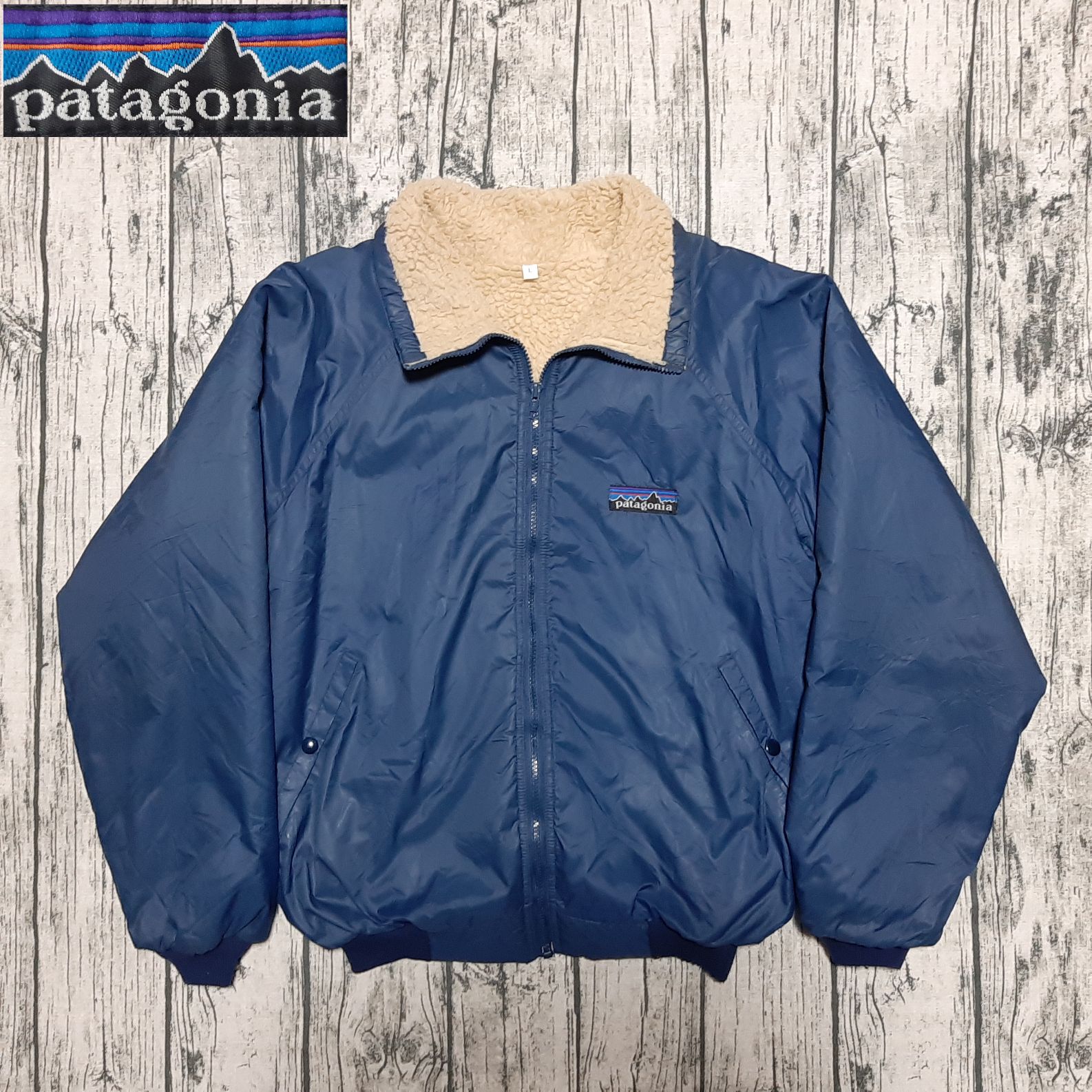 size L】80s デカタグ パタゴニア ボンバーパイル ジャケット ネイビー