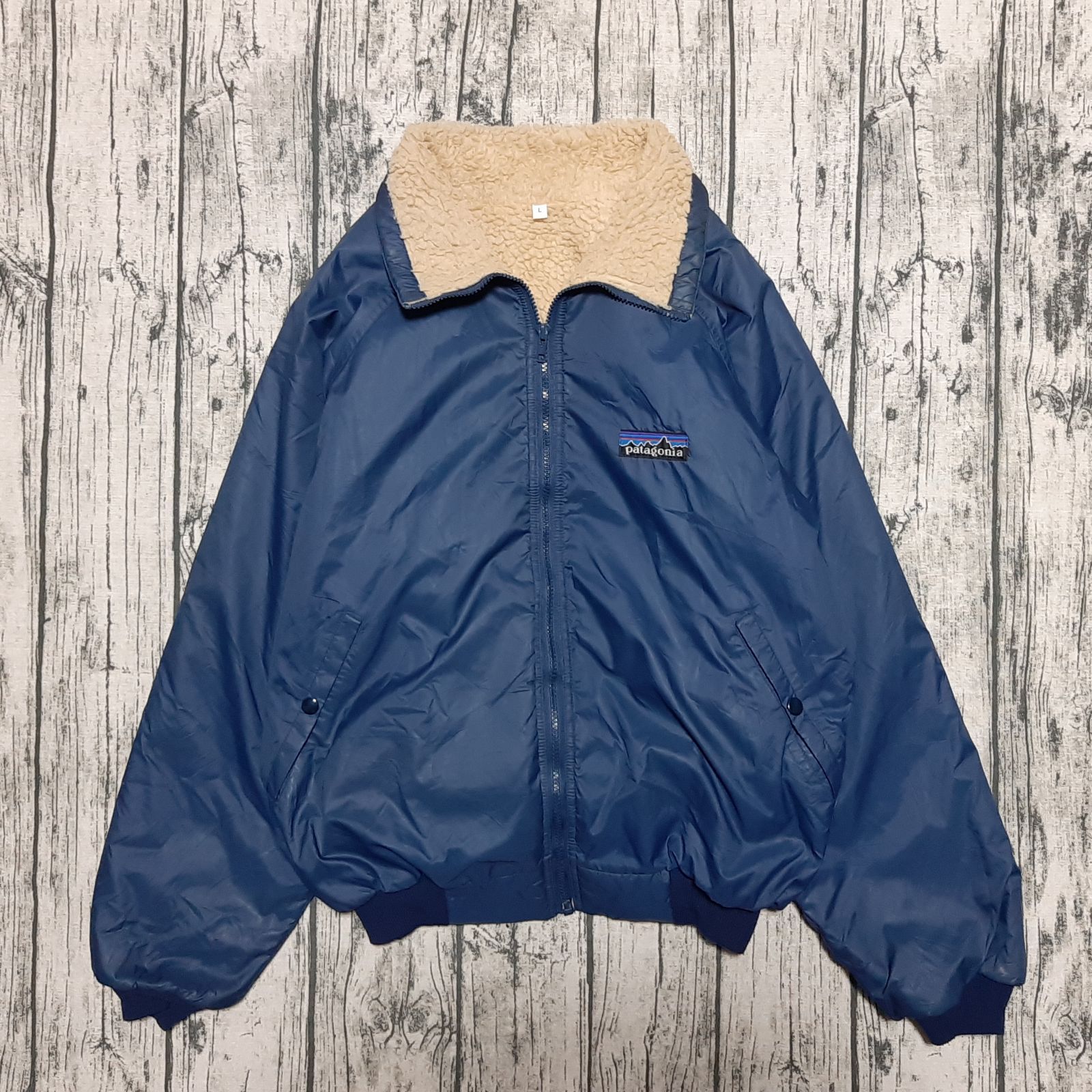 @*様 patagonia deep pile bomber jacket 80 size L】80s デカタグ パタゴニア ボンバーパイル ジャケット ネイビー