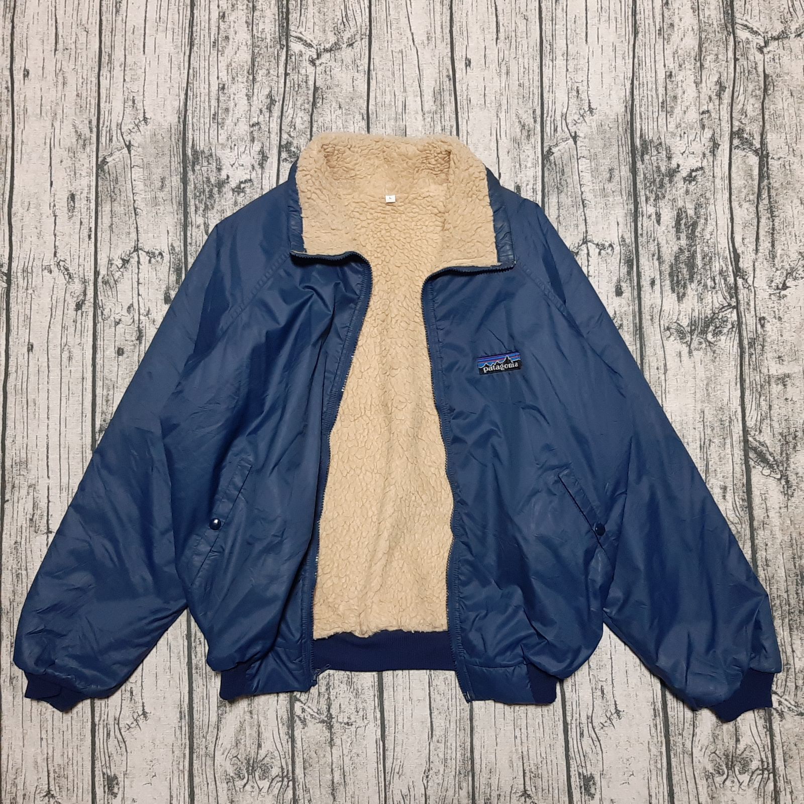 size L】80s デカタグ パタゴニア ボンバーパイル ジャケット ネイビー