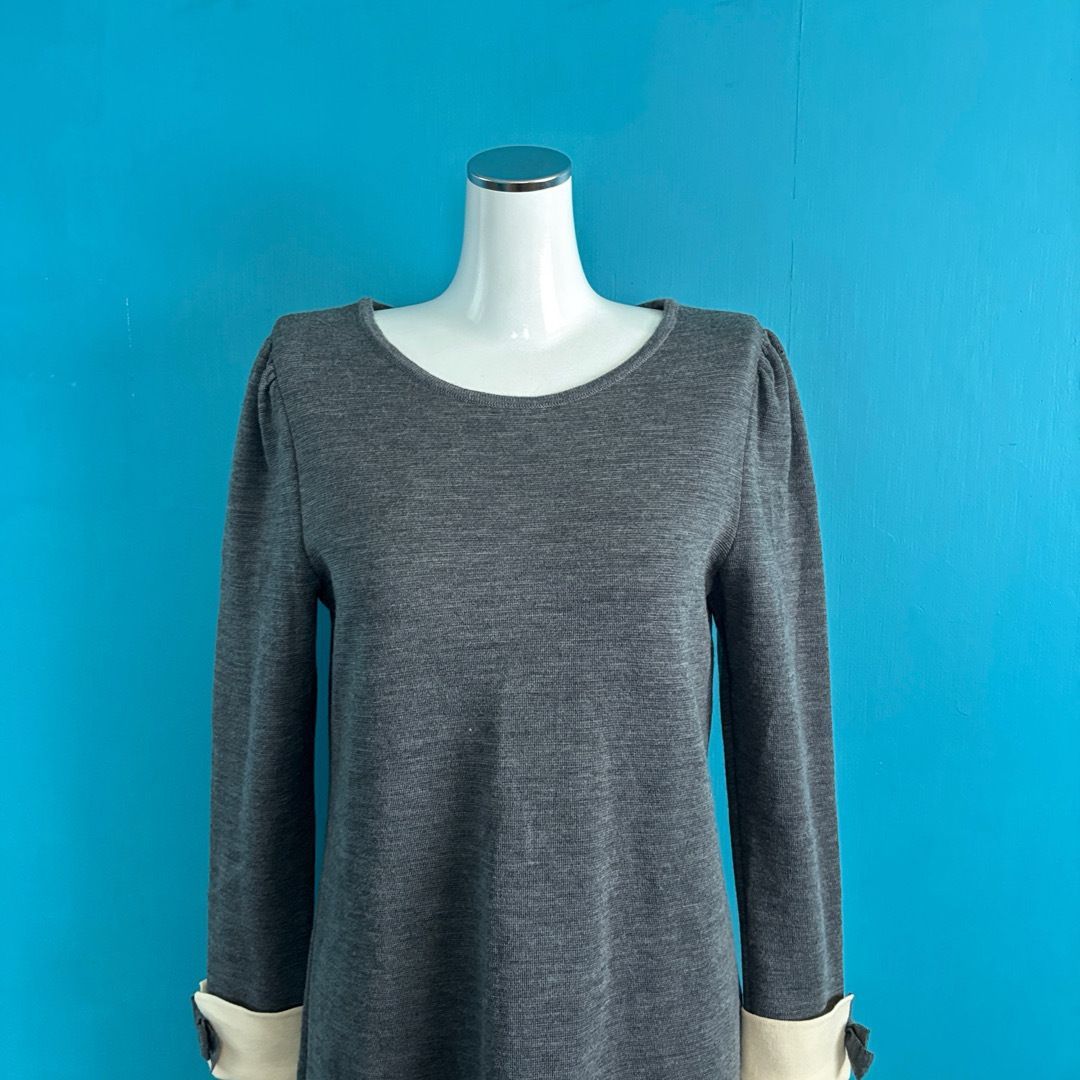 1304 エムズグレイシー ニットワンピース リボン袖 グレー 40 ウール