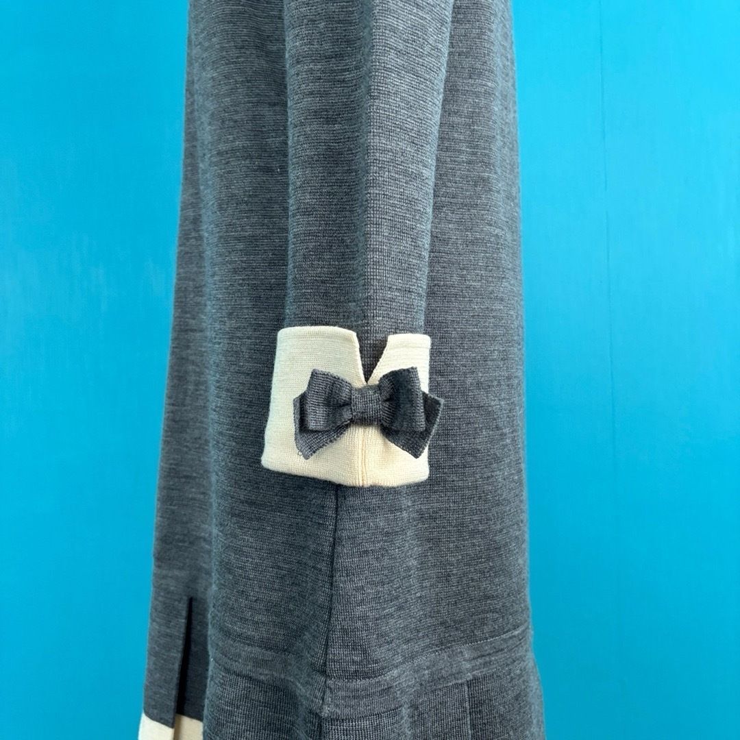 1304 エムズグレイシー ニットワンピース リボン袖 グレー 40 ウール