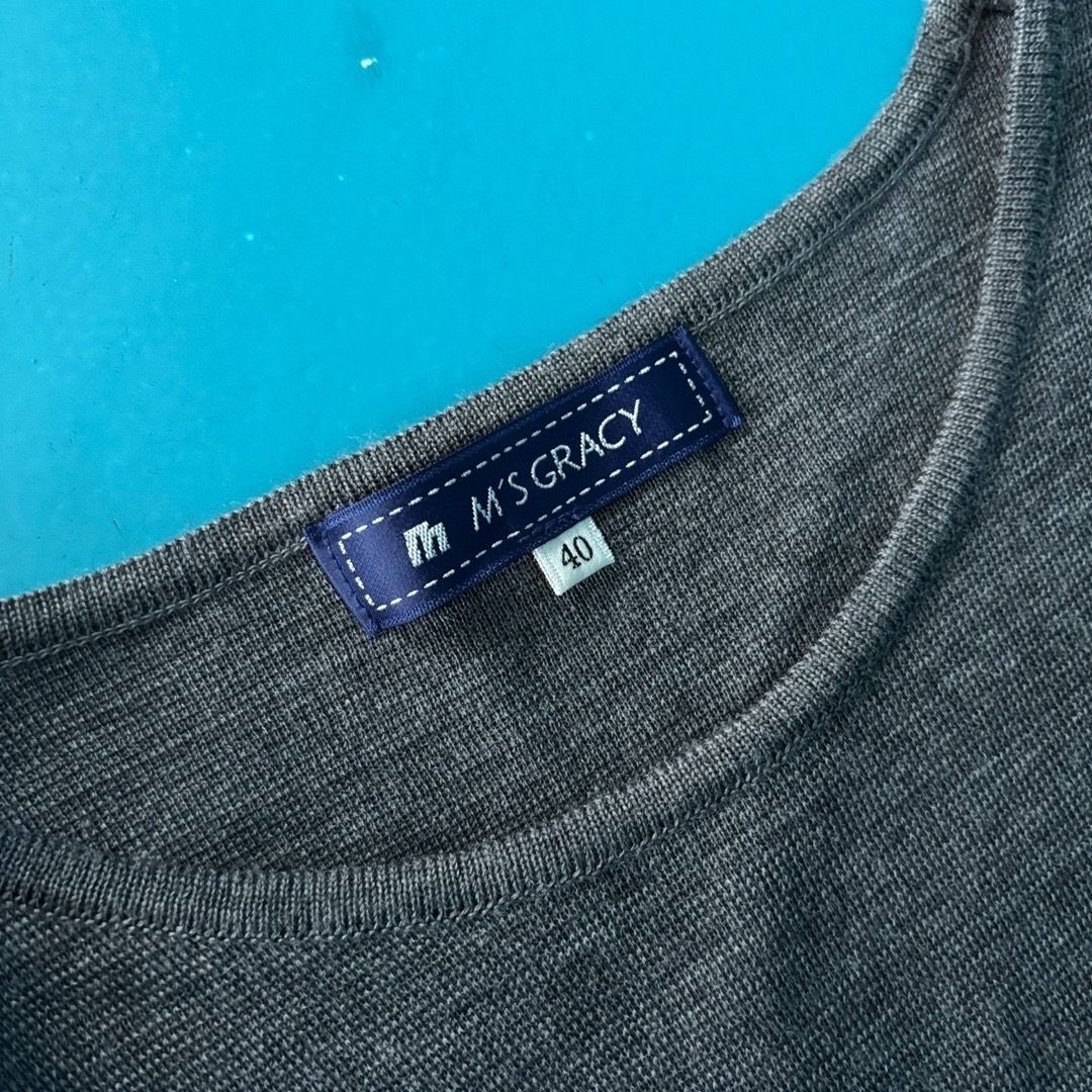 1304 エムズグレイシー ニットワンピース リボン袖 グレー 40 ウール