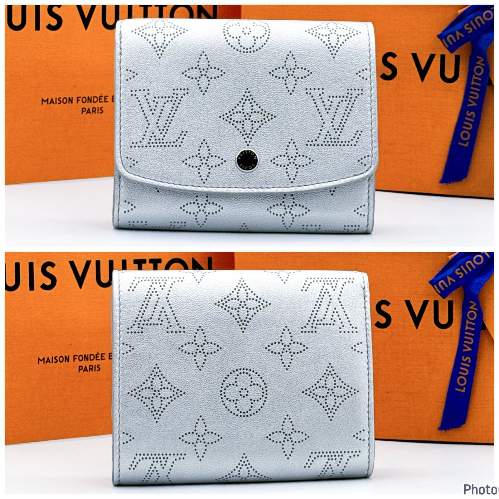 鑑定済・箱付★ルイヴィトン　マヒナ　ポルトフォイユ・イリス　二つ折り財布　箱付き 日本限定❤️箱付き❤️ルイヴィトン✨マヒナ✨ポルトフォイユ イリス