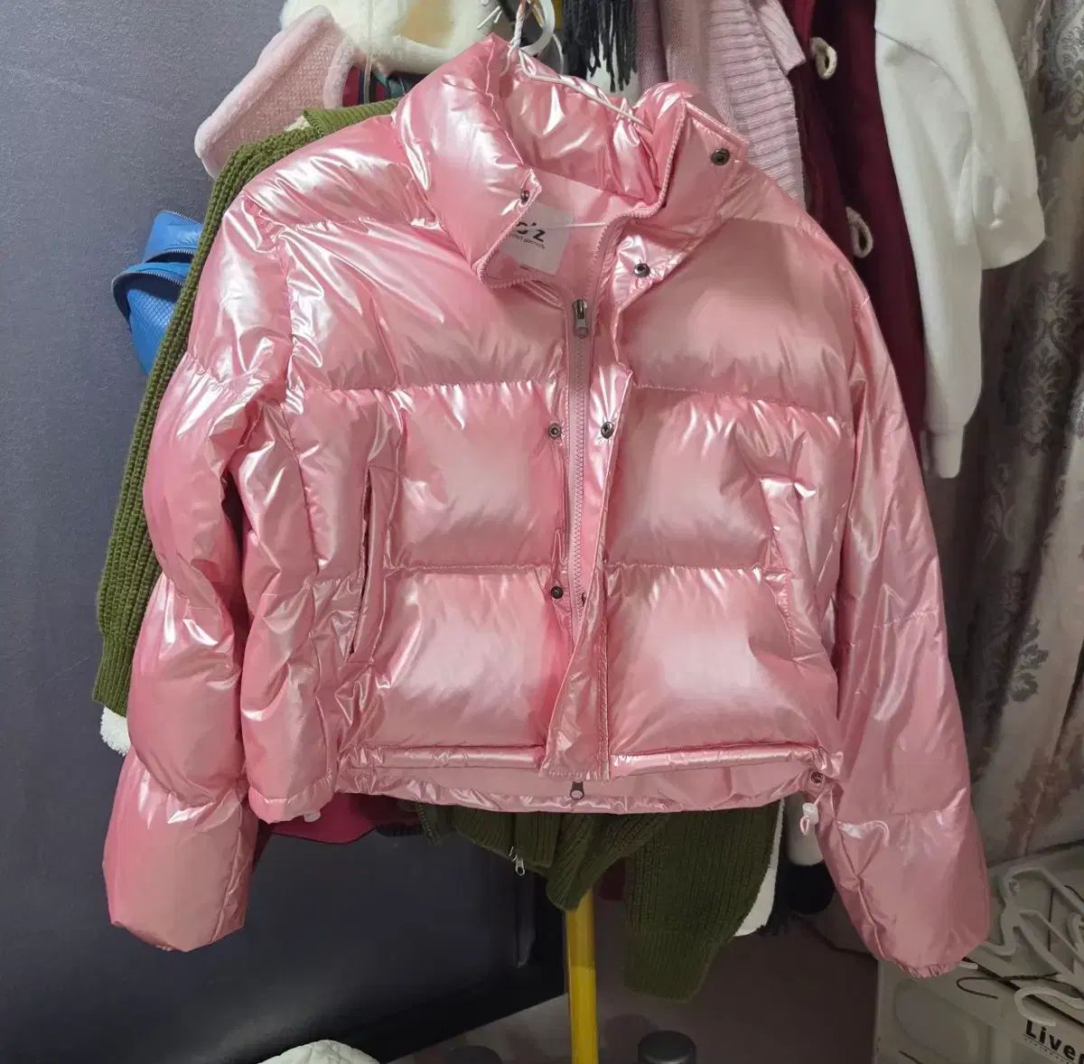 텍스트 포장 新品 レディース ピンク グロシー ショートダウン 本物 冬