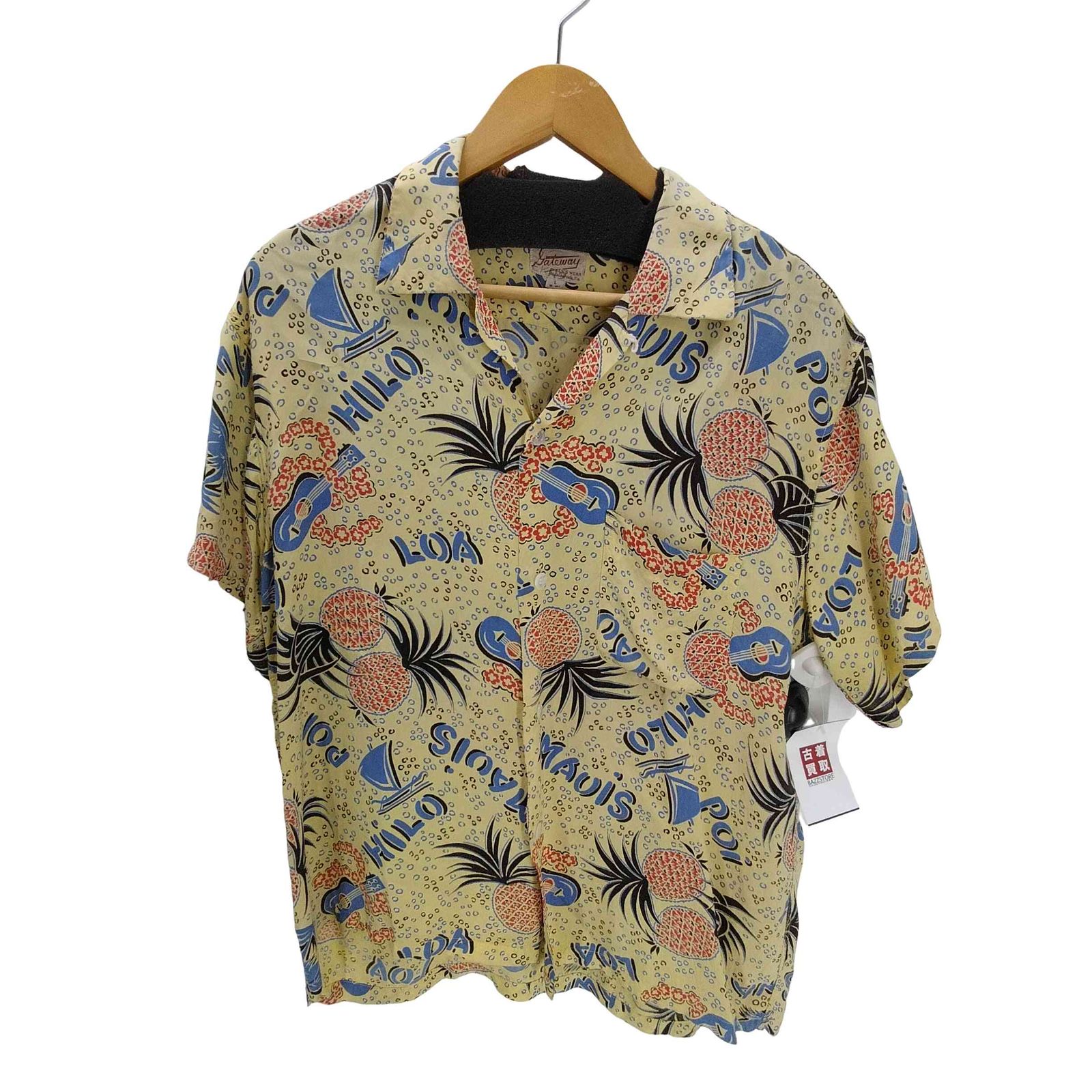 ユーズドフルギ 古着 50 S gateway パイナップル 総柄 開襟オープン アロハ シャツ メンズ import L