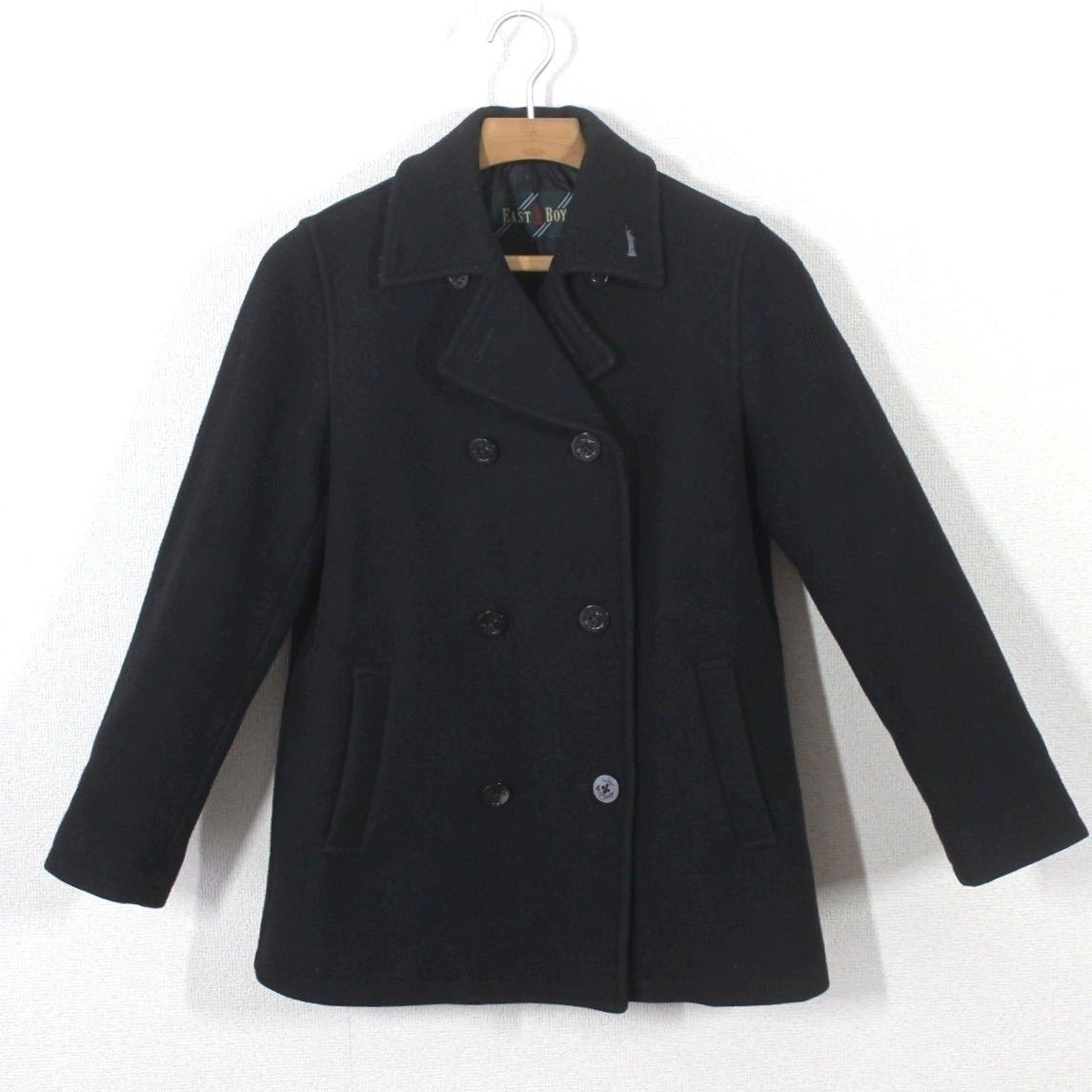 63【美品】イーストボーイ ピーコート 9 ブラック 黒 M スクールコート 通学 女子中学生 女子高校生 EASTBOY 自由の女神像刺しゅう入り