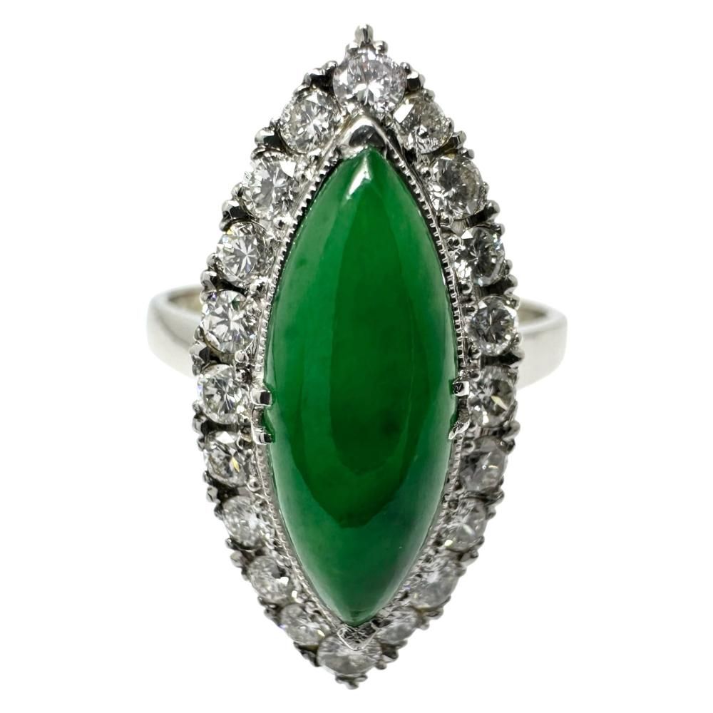 9号 ヒスイ ダイヤモンド リング・指輪 /Pt70%程度 プラチナ(Pm刻印