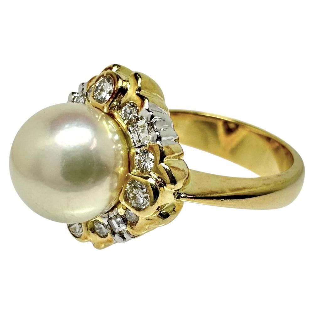 11.5号 アコヤ真珠9.0mm ダイヤモンド リング・指輪 K18ゴールド 18金