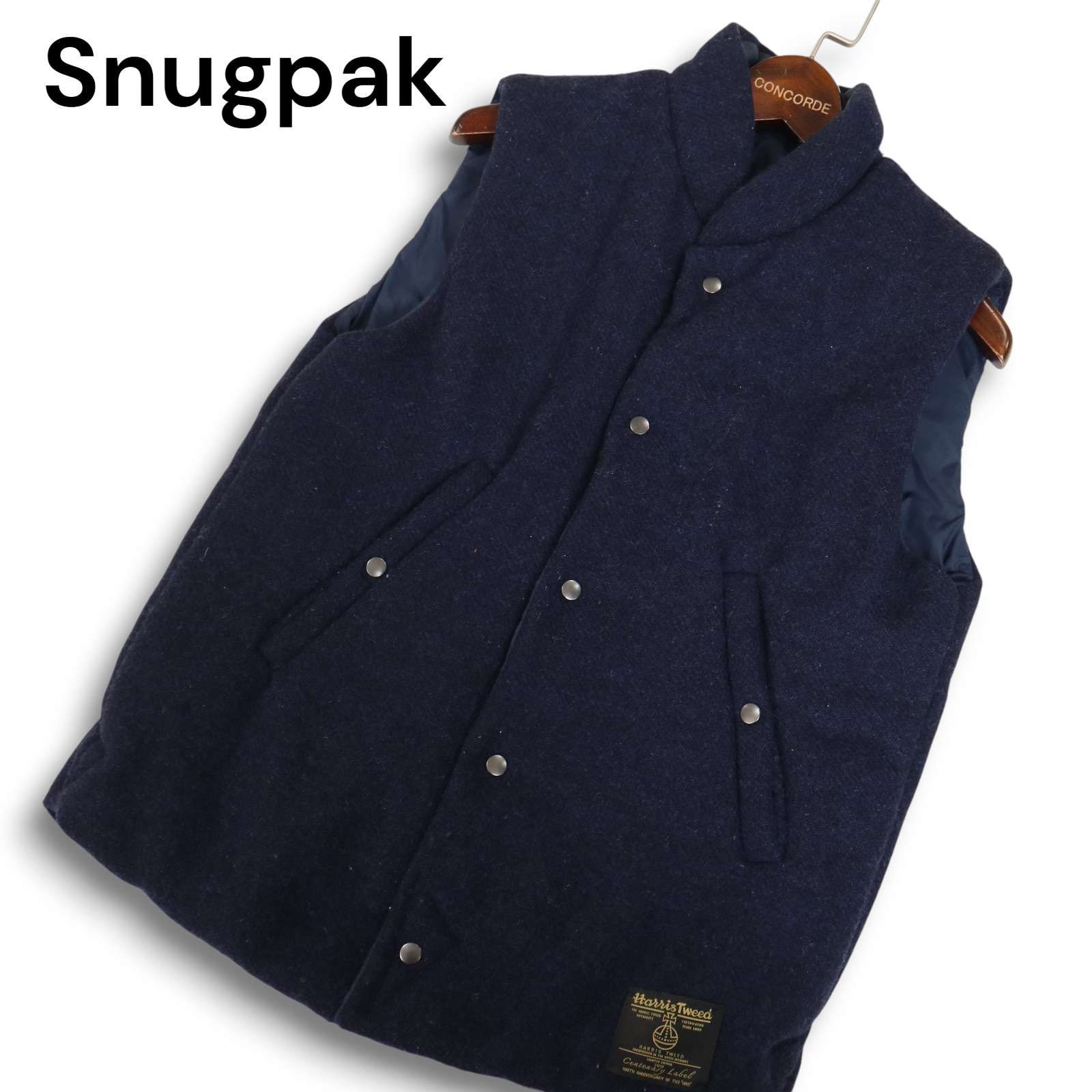 英国製 Snugpak スナグパック × ハリスツイード 100周年記念 リバーシブル ウール ツイード 中綿 ベスト Sz.M メンズ 紺