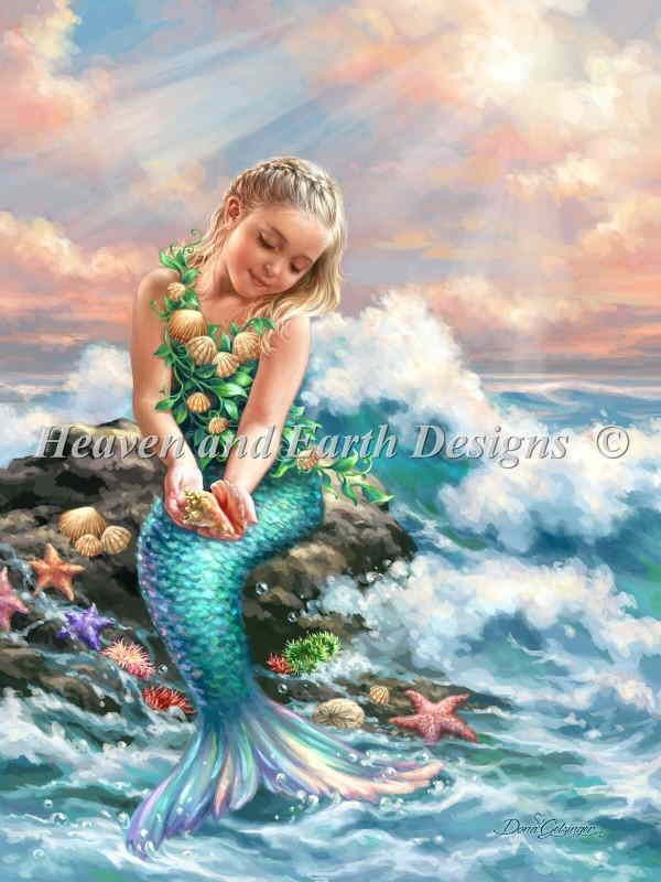 Dona Gelsinger クロスステッチ 図案 刺しゅう チャート 【 Mini Princess Of The Sea DG Max Colors 】 Heaven And Earth Designs 上級者 全面刺し HAED 人魚 マーメイド 海
