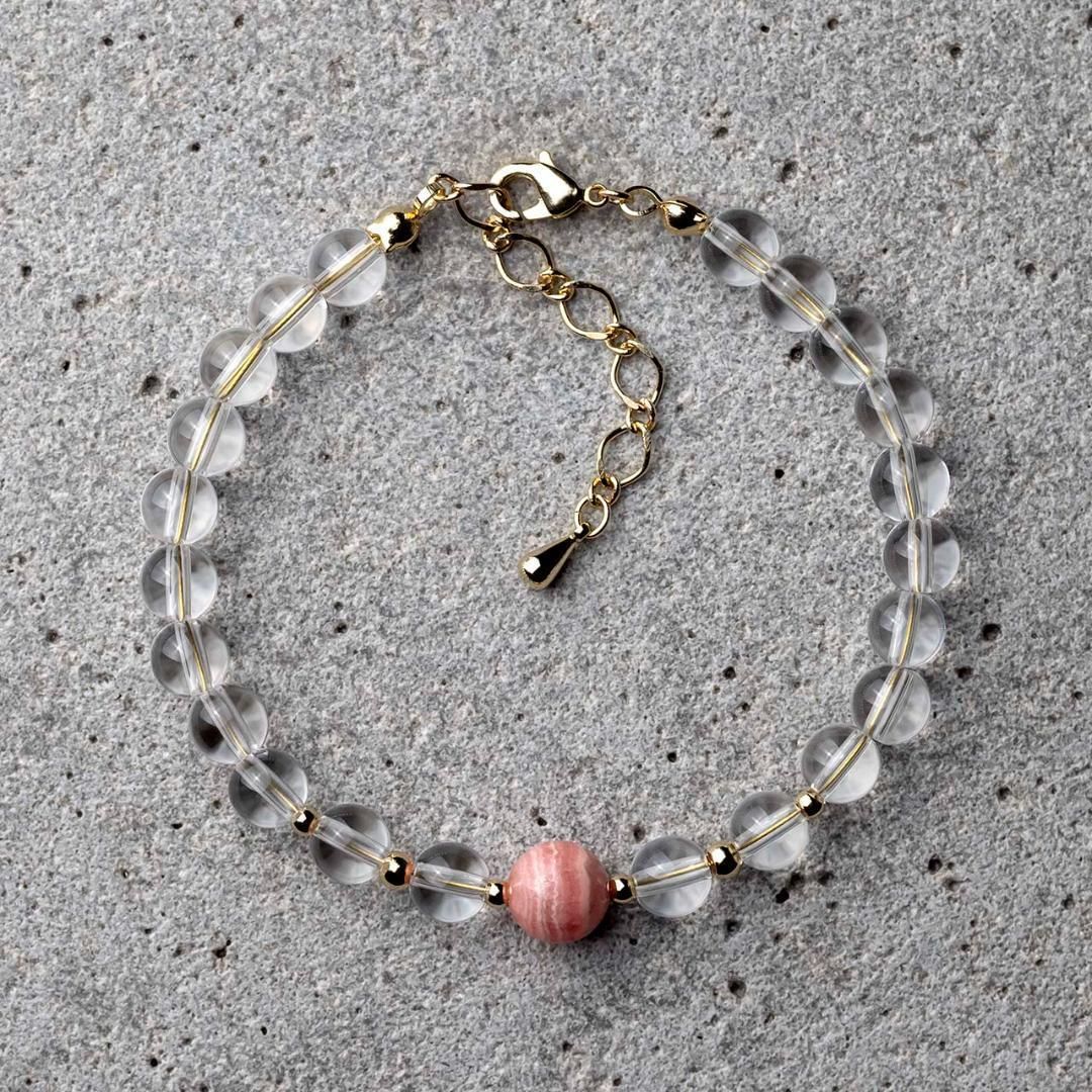 アルゼンチン産インカローズ8mm / 天然水晶6mm 天然石アクセサリー