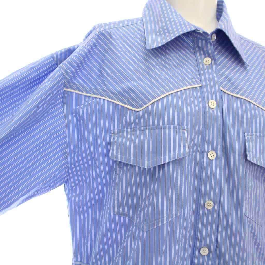  メゾン MAISON SPECIAL 2 way Western Shirt All In One Outfit シャツオールインワン つなぎ ストライプ 36 水色 白 YM サロペット オーバーオール オールインワン レディース