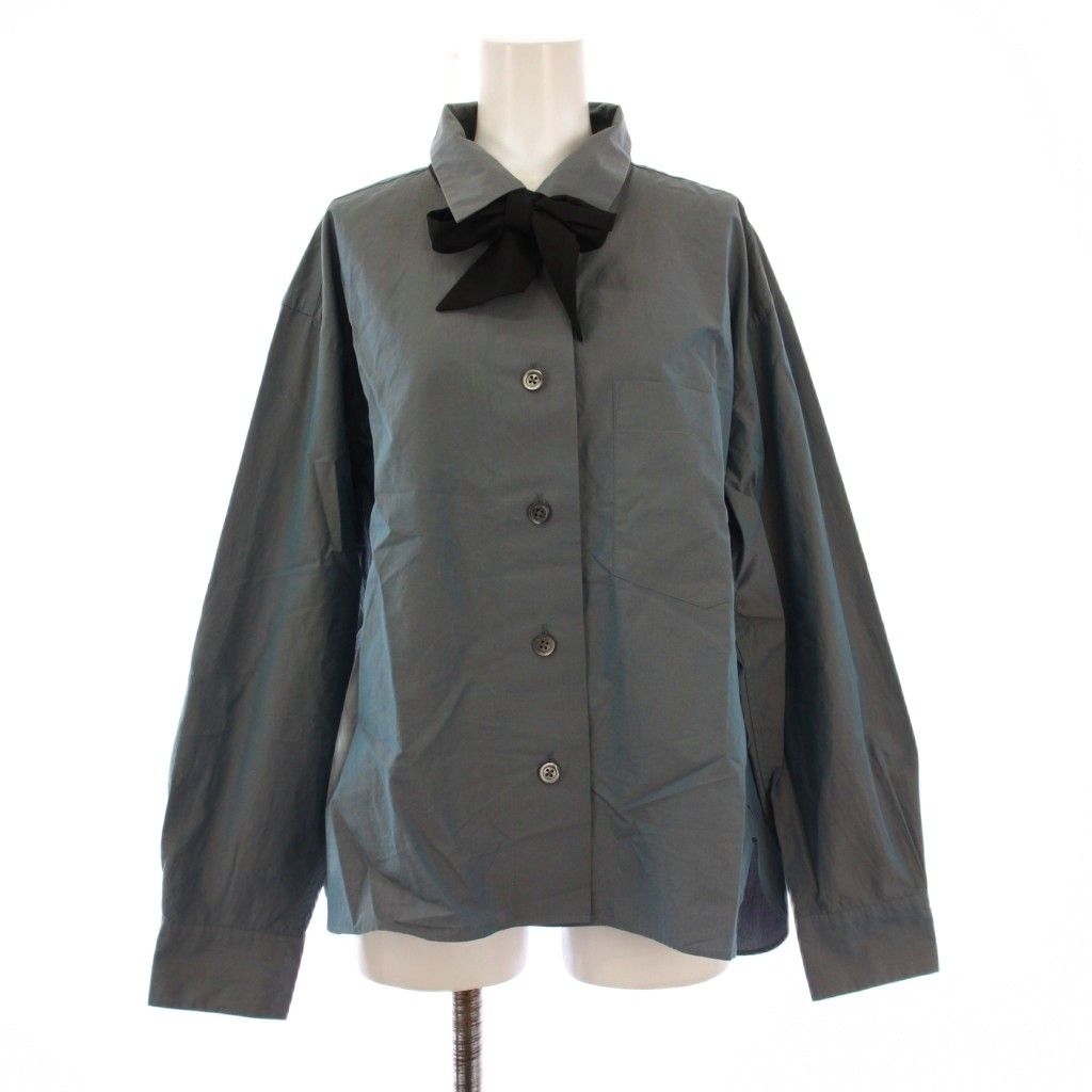 マーガレットハウエル HOWELL 24 AW COTTON POPLIN コットンポプリンシャンブレー ボウタイシャツ ブラウス 長袖 レギュラー オーロラ 2 青 ブルー グレー 578-5153003 BB
