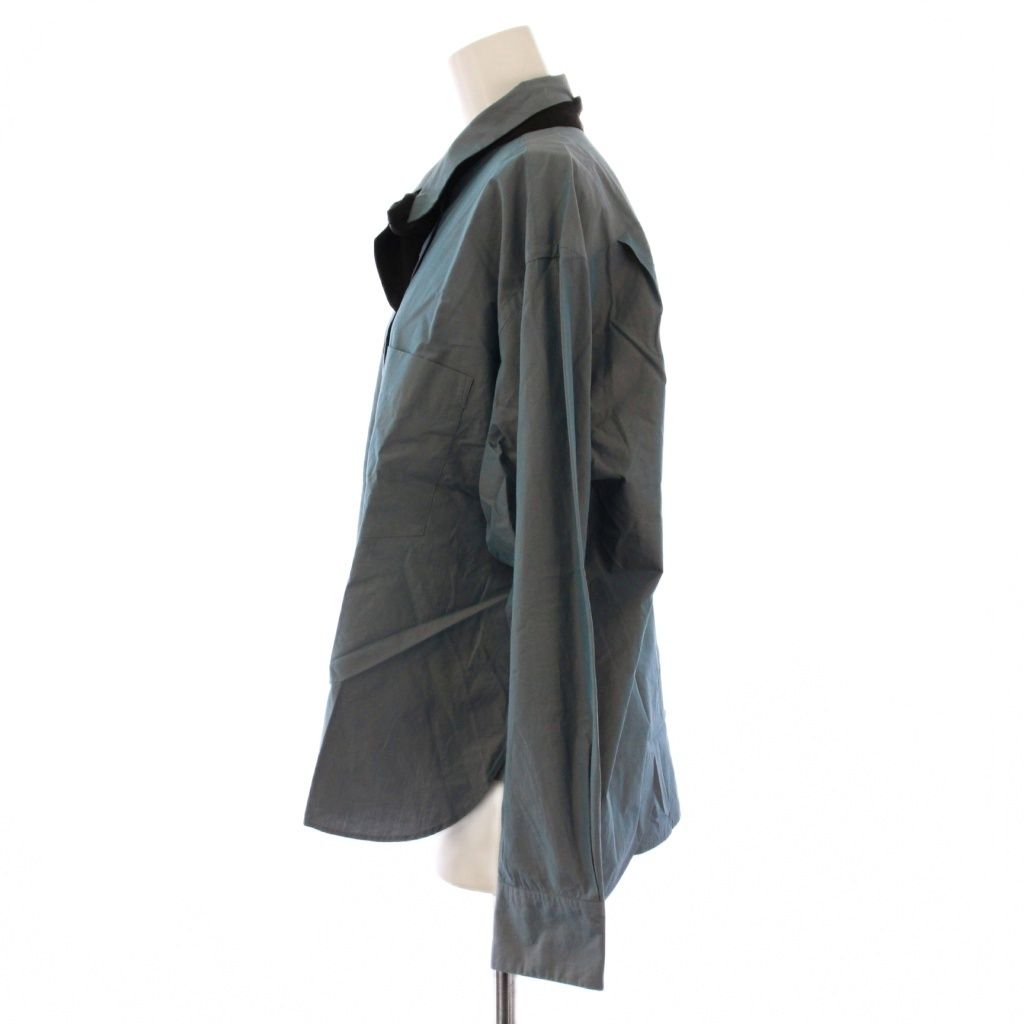 マーガレットハウエル HOWELL 24 AW COTTON POPLIN コットンポプリンシャンブレー ボウタイシャツ ブラウス 長袖 レギュラー オーロラ 2 青 ブルー グレー 578-5153003 BB