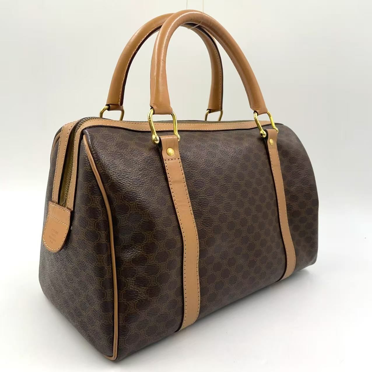 CELINE マカダム柄 レザー×PVC ブラウン×ライトブラウン ボストン