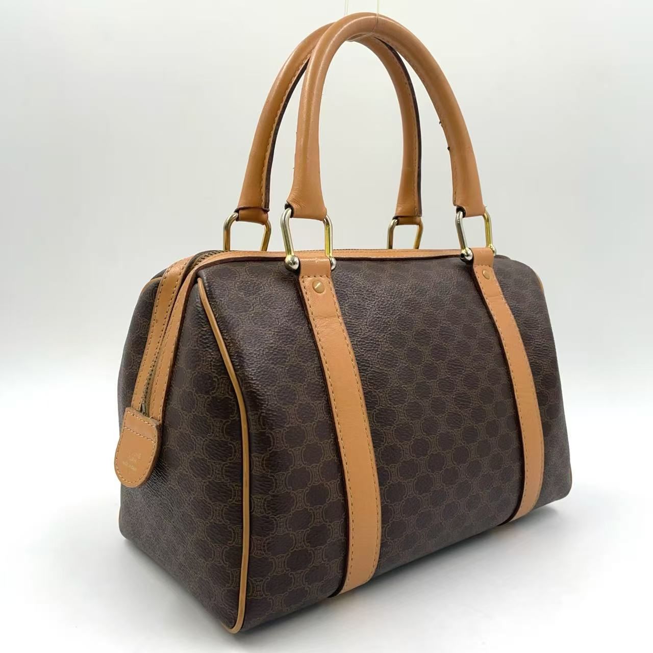 CELINE マカダム柄 ミニ レザー×PVC ブラウン×ライトブラウン ボストン