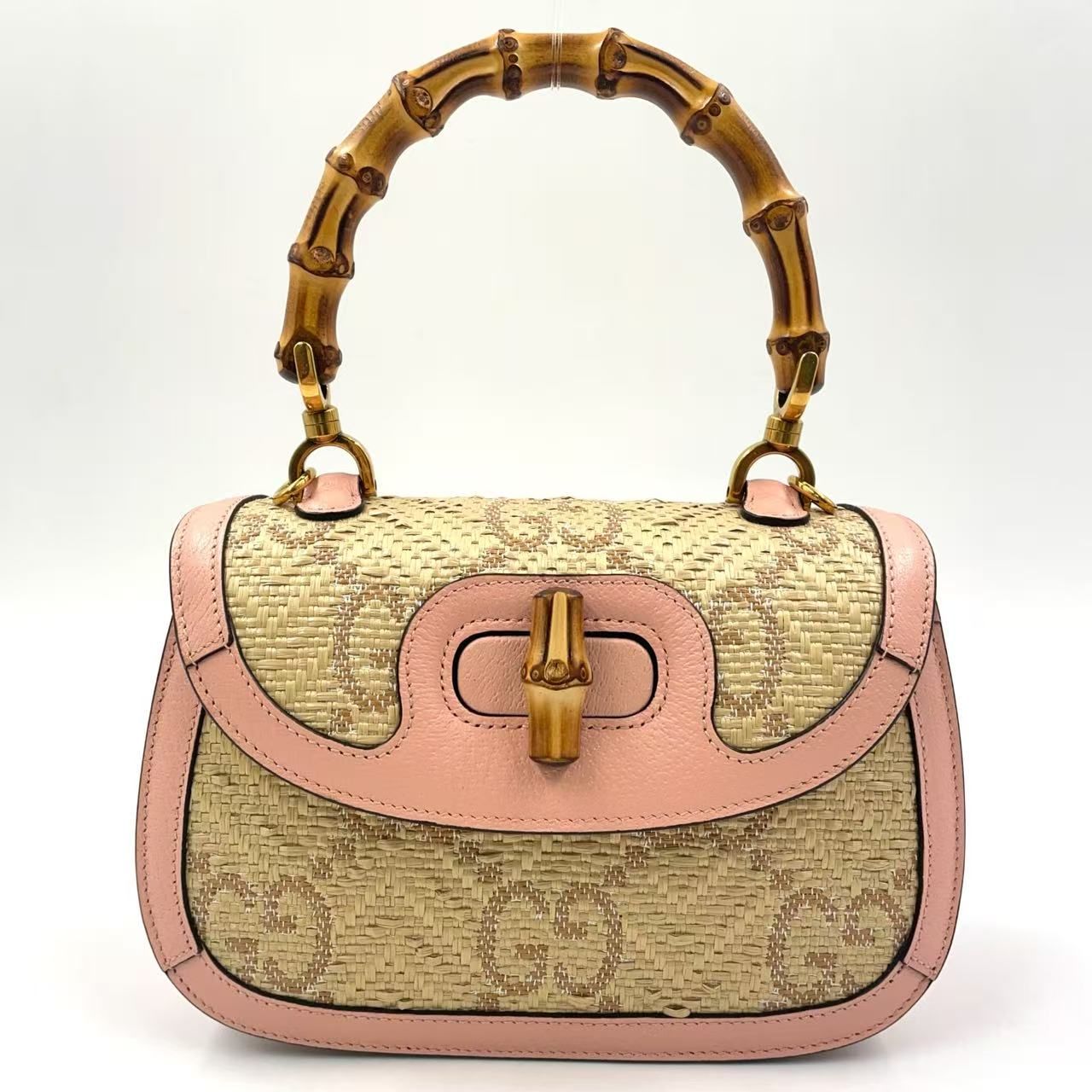 GUCCI ジャンボGG バンブー 2WAYショルダー レザー×ラフィア