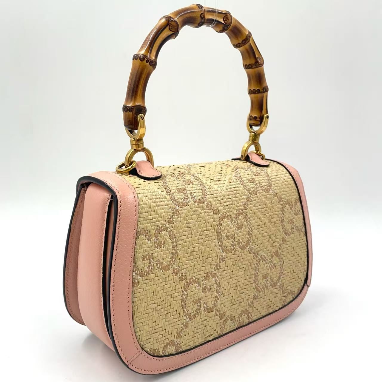 GUCCI ジャンボGG バンブー 2WAYショルダー レザー×ラフィア