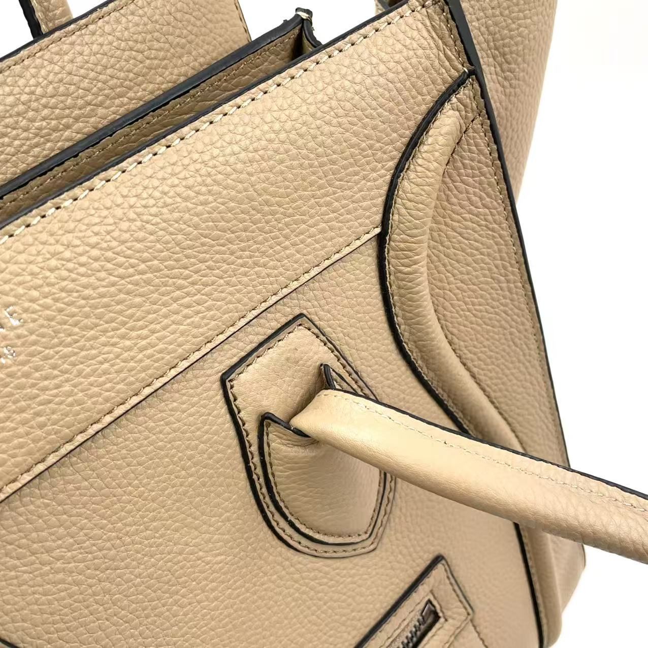 FROM JAPAN　CELINE ベージュ レザー ハンドバッグ セリーヌ レザーハンドバッグ バイカラー ベージュ ネイビー系