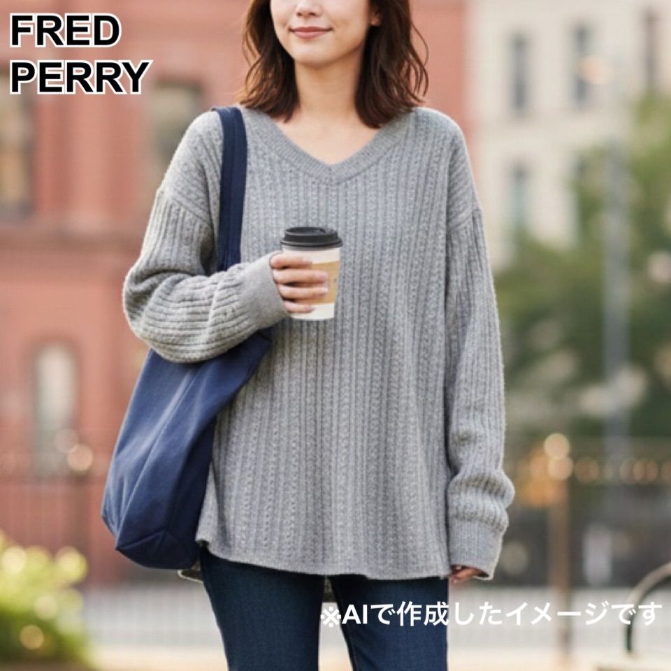 良品 フレッドペリー FRED PERRY Vネック ケーブル ニット セーター