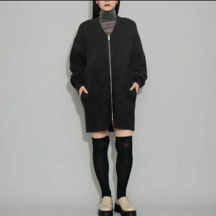 アダムエロペ 柄ニットジップカーディガンミニワンピース ブラック