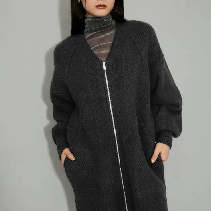 アダムエロペ 柄ニットジップカーディガンミニワンピース ブラック