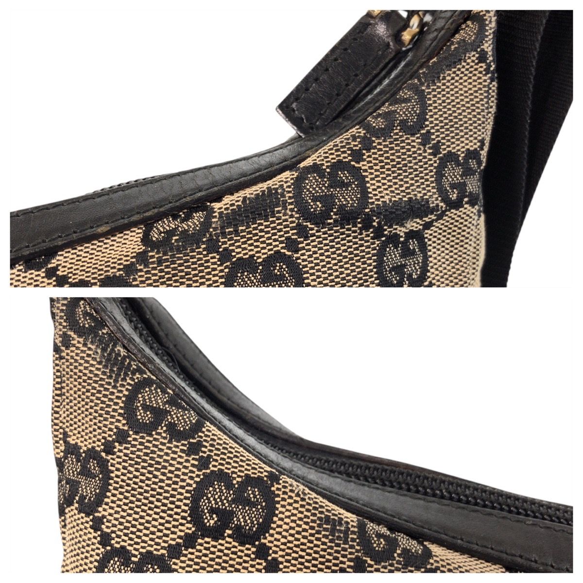 GUCCI グッチ ベージュ ブラック 黒 ゴールド金具 GGキャンバス 019 
