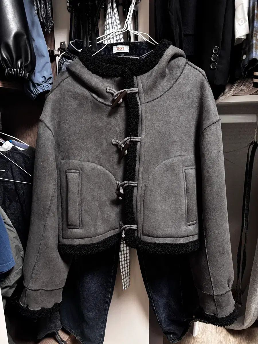 プレイスタジオ リバーシブル スウェード ダッフルコート ジップアップ ジャケット チャコール